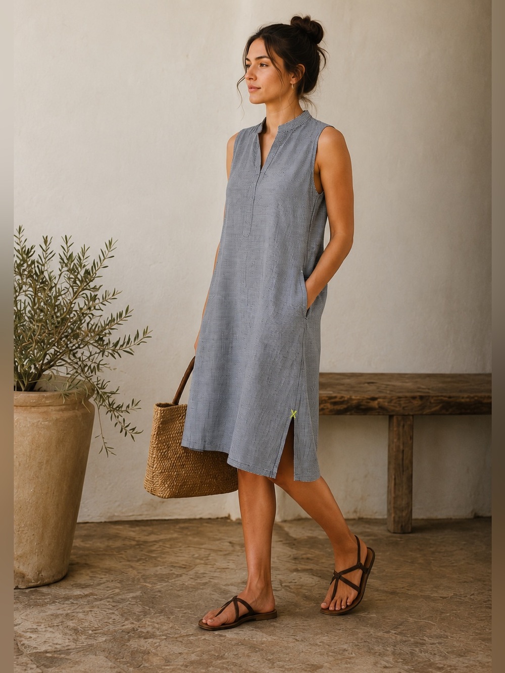 Dosa Christina Kim Indigo Dyed Stripe Shift Dress Size 1 XS